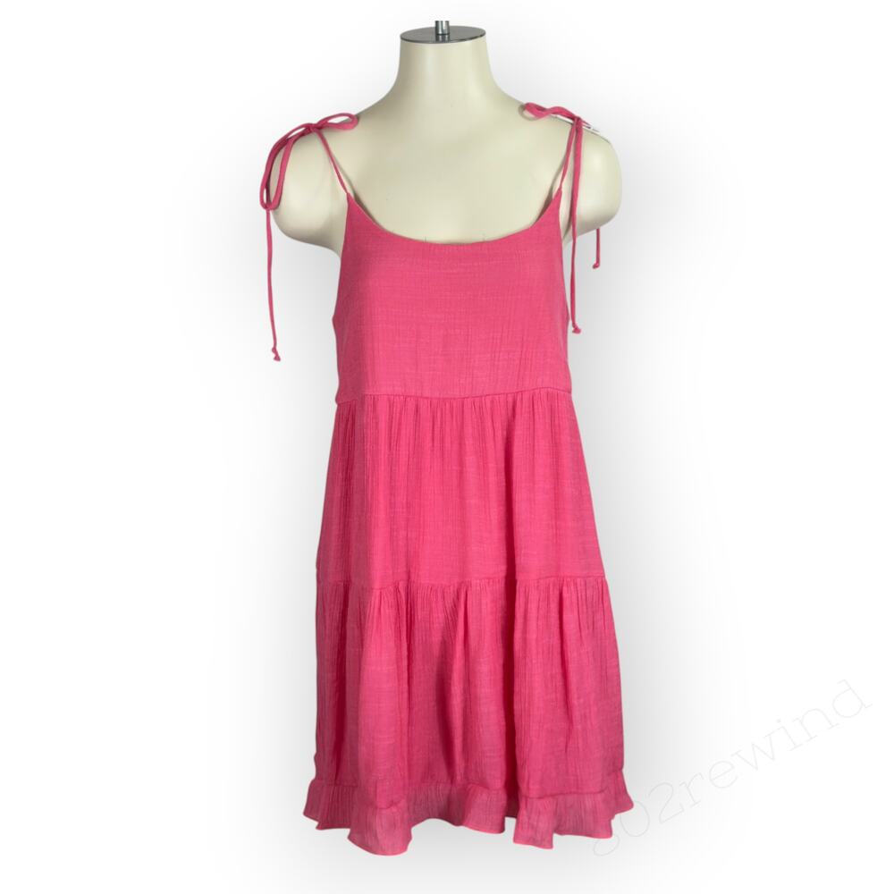Altar'd State Charmaine Dress Fuchsia Babydoll Mini Tank Tiered CoverUp Medium